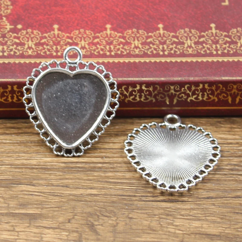 6pcs New Fashion 20mm Inner Size Antique Bronze Silver Color Classic Heart Style Cabochon Base Setting Charms Pendant