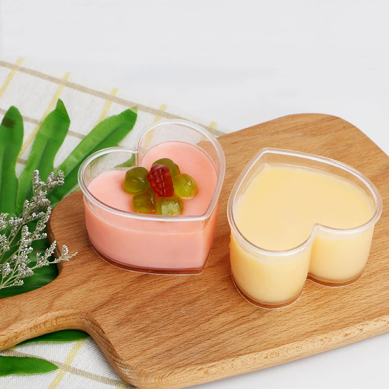 Transparent Dessert Cup, Mini Love Heart Pudding Cups, Jelly Mousse Plastic Container, Wedding Decor Supplies, 70 ml, 50ml