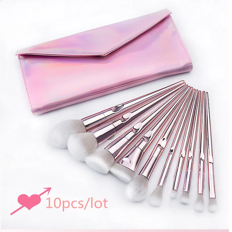 10pcs/lot makeup brush Electroplating maquiagem Powder Cosmetics lip EyeShadow Highlighter Blending Buffering Blush kit with bag