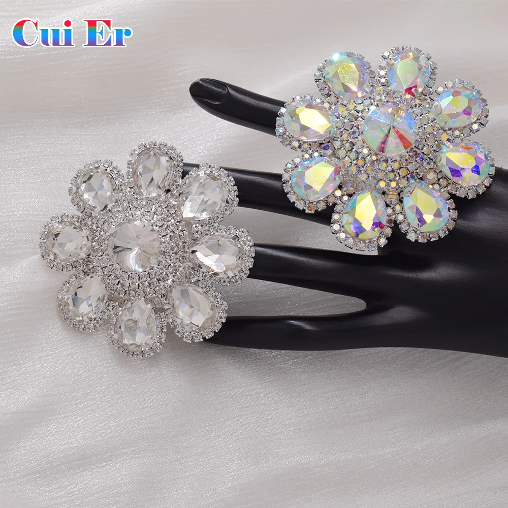 CUIER 6.8cm Big Women  Rings Glass Rhinestones Jewelry for wedding