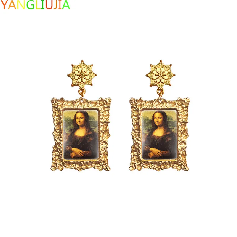 

Metal Art Van Gogh Mona Lisa Earrings European And American Style Personality Retro Fashion Stud Earrings Ms Jewelry Accessories