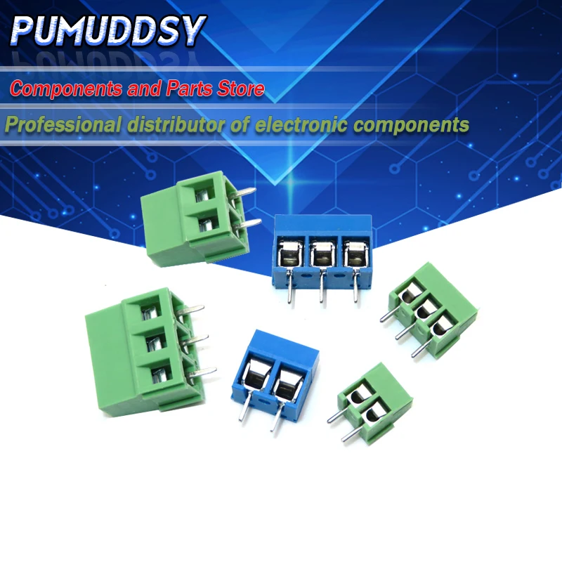 20PCS KF301-2P 3P KF350-2P 3P KF128 Screw 2Pin 3Pin 5.0mm Straight Pin PCB Screw Terminal Block Connector Blue and green