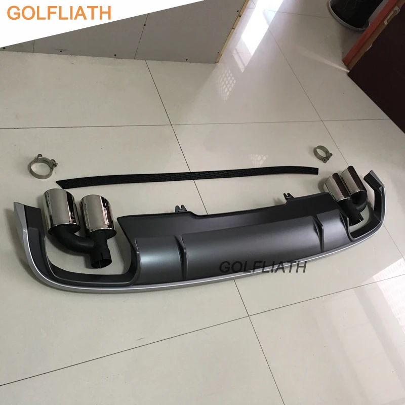 GOLFLIATH S4 Style Rear Diffuser Lip Kit Bumper Skid Plate End Pipe Muffler Tip For Audi A4 B9 2016 2017 4-door Sedan