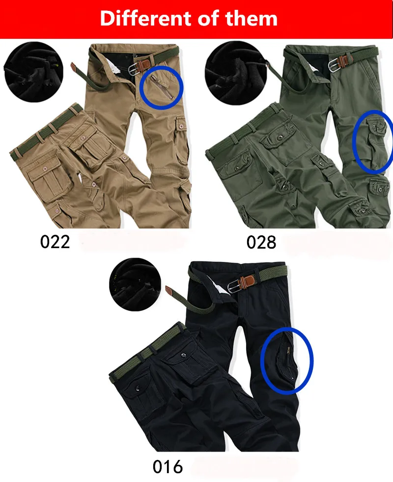Men\'s Winter Thick Warm Cargo Pants Casual Fleece Pockets Fur Trouser Fashion Loose Baggy Jogger Worker Male Pants Plus Size 40