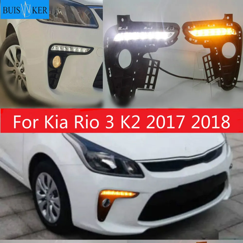 

1Pair LED DRL 12V Car Front Bumper DRL Daytime Running Light Driving Fog Lamp Turn Signal Styling For Kia Rio 3 K2 2017 2018