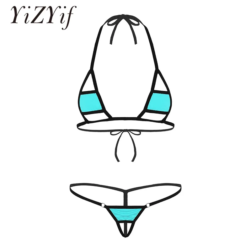 

Women Sexy Lingerie Set micro bikini 2020 mujer Halter Neck Self-tie Mini Micro Bikini Bra Top with G-String Thong Underwear