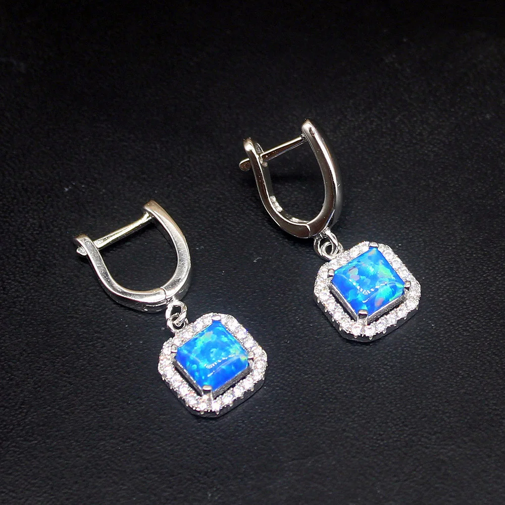 

Hermosa Square Blue Opal Cubic Zirconia Genuine 925 Silver Dangle Leverback Earrings Jewelry Gifts for Women Girls 20214248