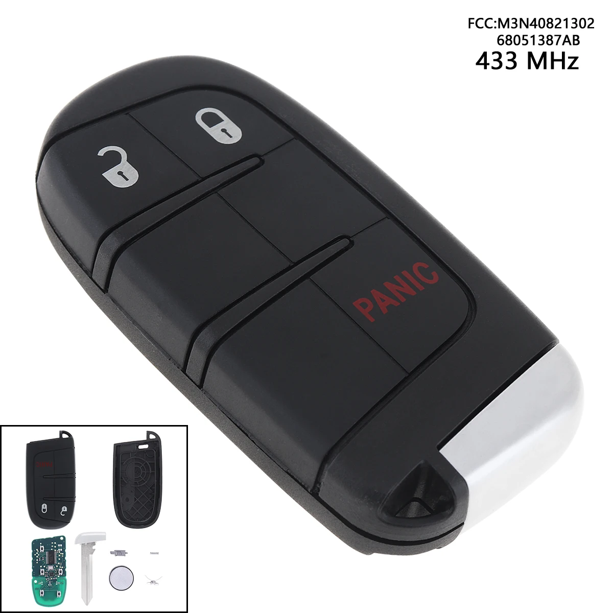 

433MHz 3/4 Bottons Keyless Uncut Flip Remote Key Fob Transmitter Push Start Fobik M3N40821302 68051387AB for Dodge