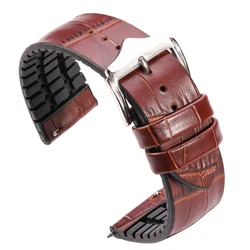 Genuine Leather With Rubber Watch Band 18 20 22mm Black Brown Men Women Waterproof Breathable Watch Strap Accessories