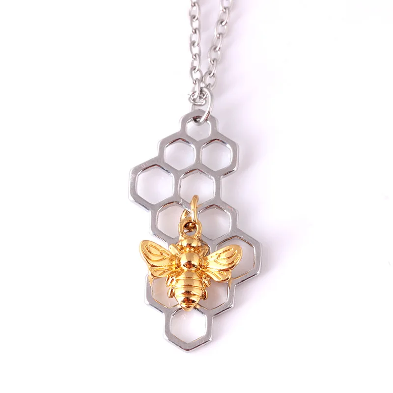 Honeycomb Bee Charm Pendant Necklace Women Fashion Heart Honeycomb Choker Necklace Jewelry Party Girlfriend Gift