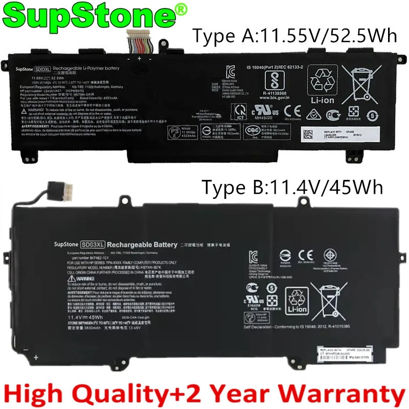 SupStone New SD03XL Laptop Battery For HP Chromebook 13 G1 TPN-Q176 HSTNN-IB7K OB1R 847462-1C1 848212-856 L84394-005 L84357-AC1