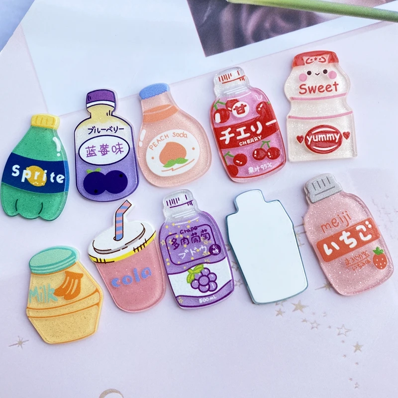 10Pcs/Lot New Acrylic Mixed Bright Mini Drinks Flat Back Scrapbooking Hair Bow Center Embellishments DIY Accessories F3