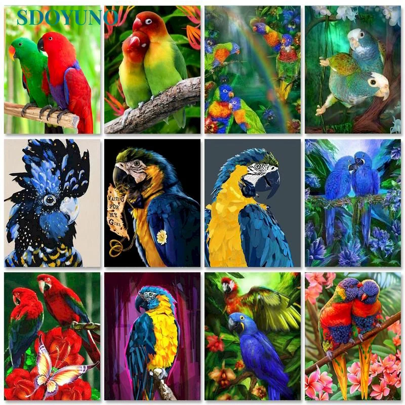 

PhotoCustom Oil Painting By Numbers Colourful Parrot 60x75cm Paint For Drawing By Numbers On Canvas Animals Frameless Home Decor