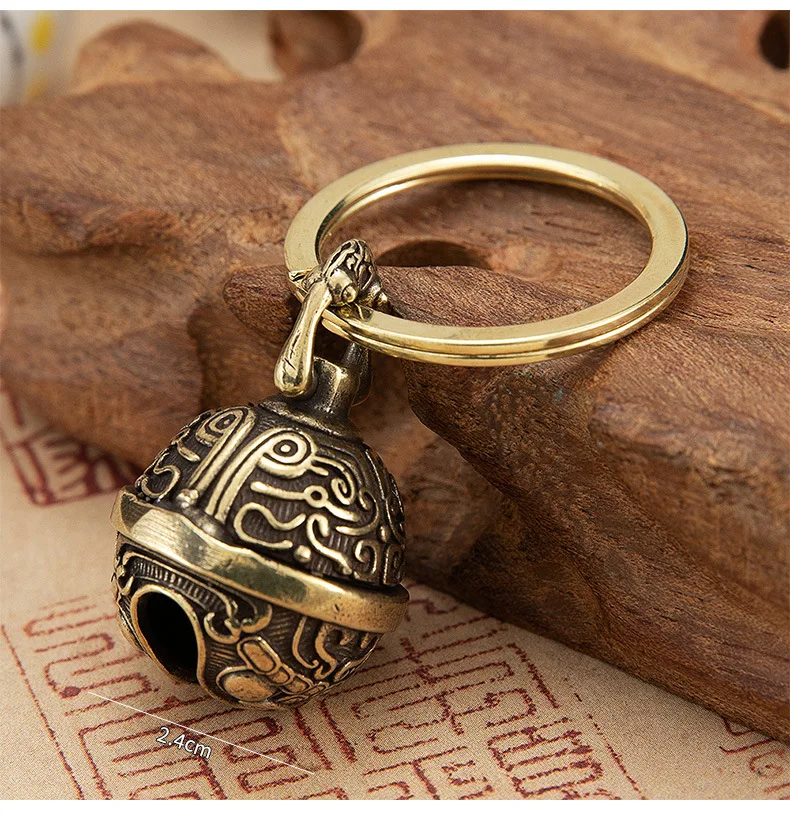 Brass Gourmet Bell Keychain Facebook Golden Toad Dragon Head Key Chain Pure Copper Keychain Bell Braided Rope Pendant DIY Pet