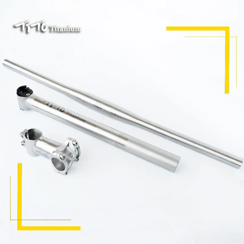 TiTo Lightweight titanium MTB/Road bicycle parts Titanium alloy Bike Handlebar with Bike Seatpost/seat tube titanium stem Sets