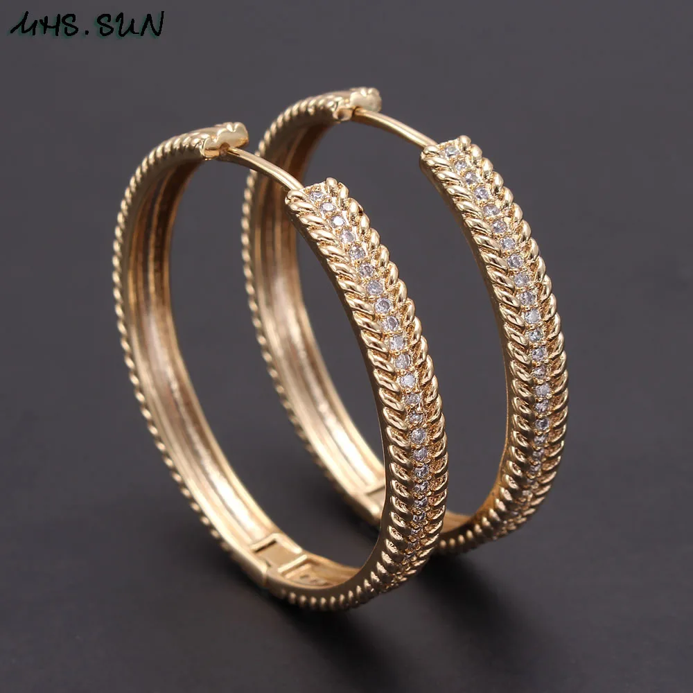 MHS.SUN Trendy AAA Zircon Jewelry Hoop Earrings For Women Fashion Gold Color CZ Crystal Earrings Party Accessories Dropship