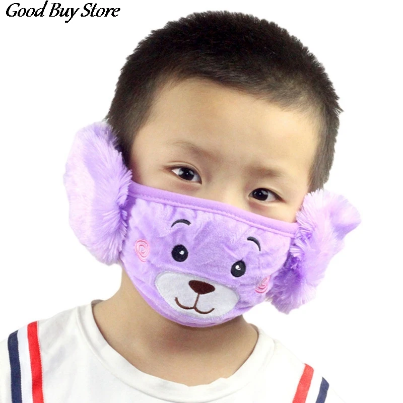 Cartoon Bear Earmuffs Children Autumn Winter Fur Earmuff Mouth Cover Kids Comfortable Ear Muff Ear Warmer Skiing Warm Earlap