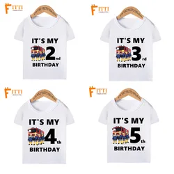 Boy Gir Cartoon Fireman Samed Funny Birthday T Shirts Children It's My 1-10th Birthday T-shirt Kid's Summer Clothes