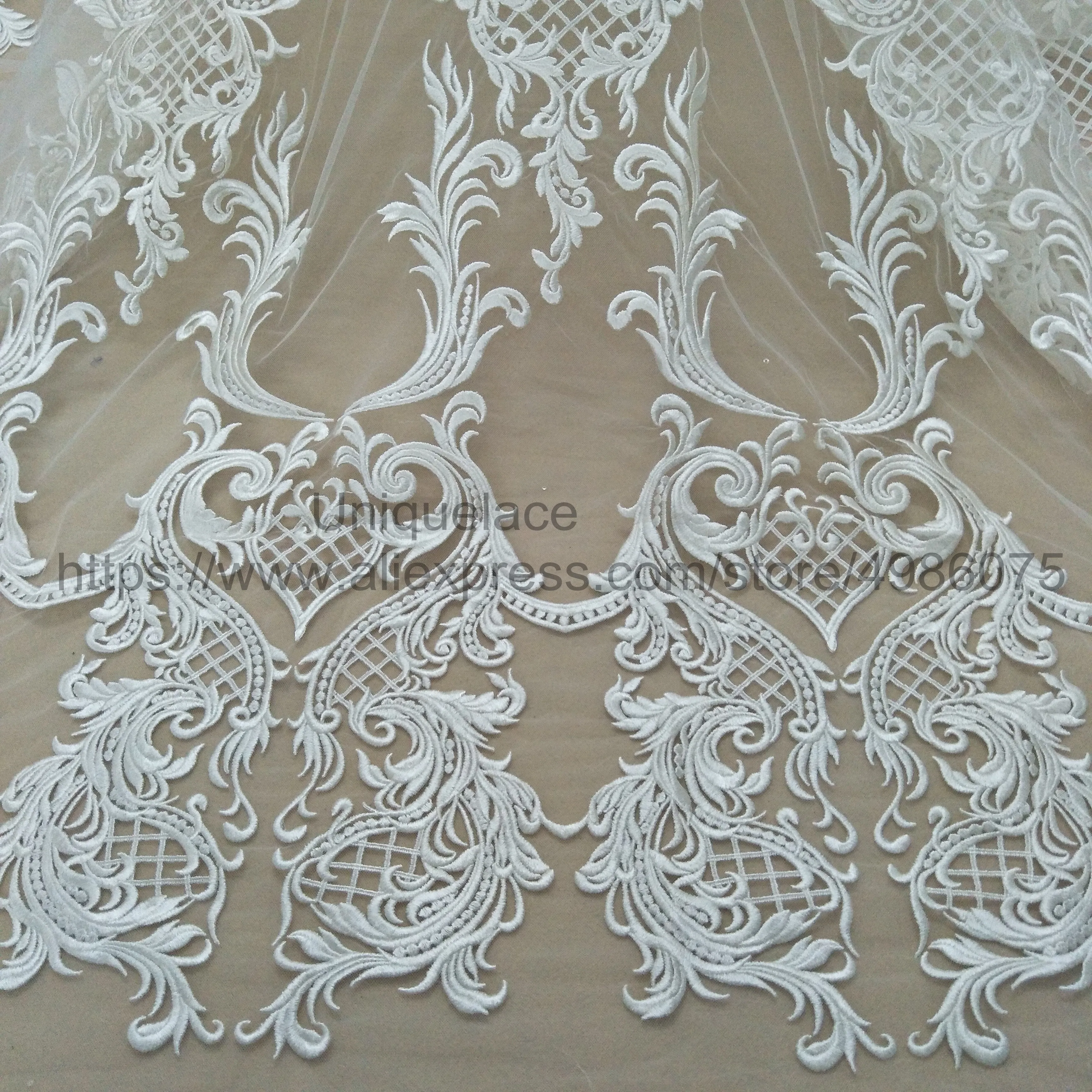 

Higher quality wedding dress lace fabric thick material dress lace fabric 130cm width sell by yard