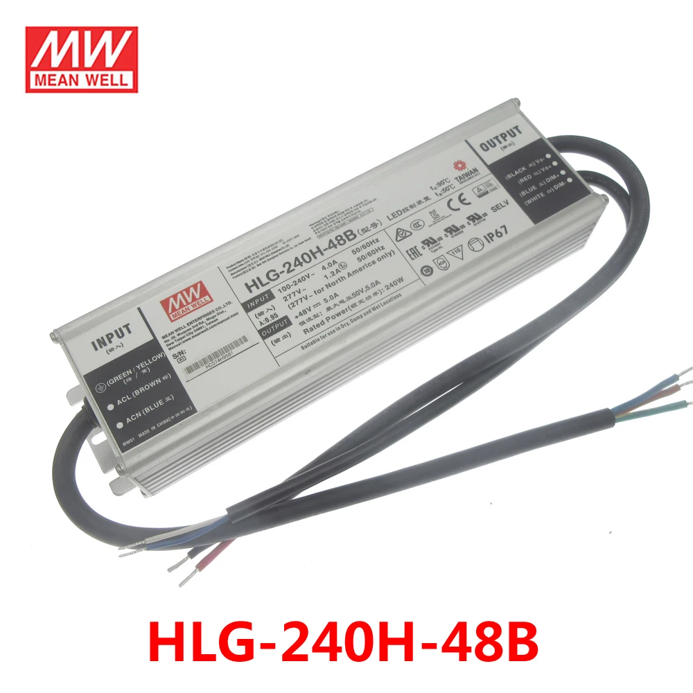 Meanwell HLG-240H-48B 240W 48V Power Supply WaterProof IP67 for 2pcs Quantum Board 120W LM301H/B Dimmable Led Driver Indoor