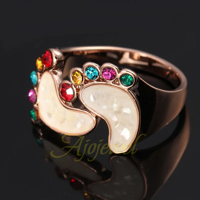 Ajojewel Shell Baby Foot Rings For Women Golden Rhinestone Ring Wholesale Cute Gift