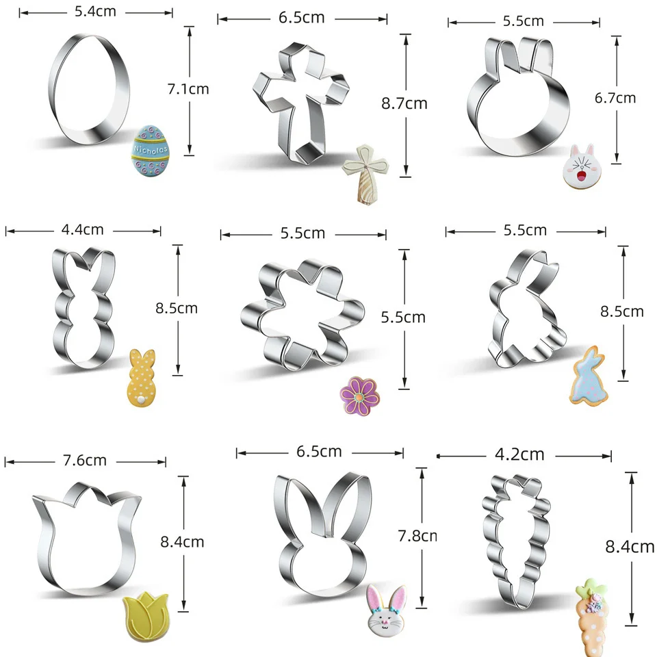 1pc Stainless Steel Easter Cookies Mold Rabbit Carrot Flower Egg Biscuit Cutter Mold for Kids Easter Party Decoration DIY Craft