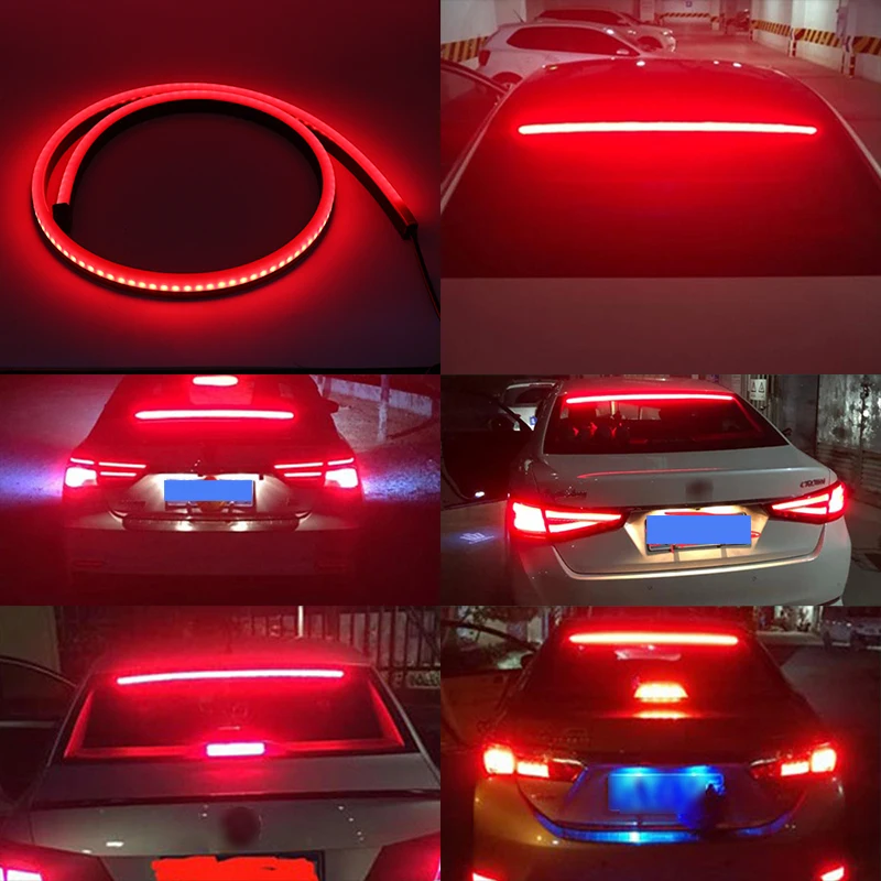 100CM Red Third Brake Light Led Stop Signal Strip Car Additional Brake Lights 12V Flexible Rear Window Safety Warning Lamp