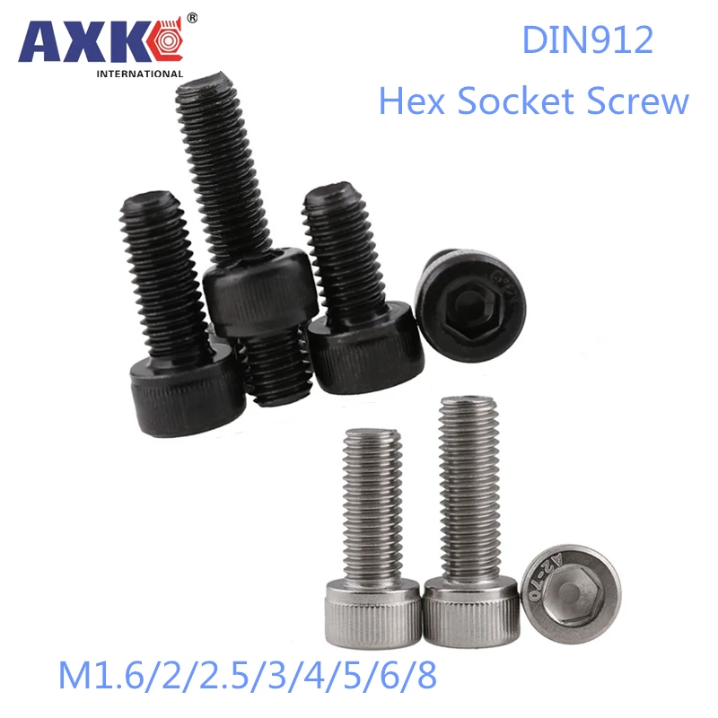 5-50Pcs M1.6 M2 M2.5 M3 M4 M5 M6 M8 *L DIN912 Stainless Steel Hex allen Socket Cap Head Screw or Black grade 12.9 Metric Screws