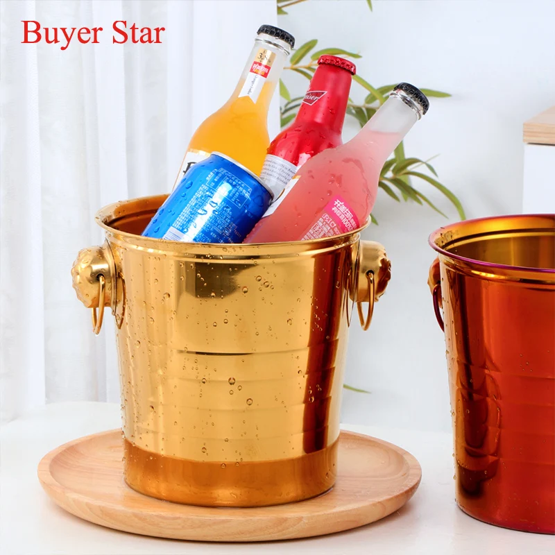 

Gold Stainless Steel Champagne Ice Bucket With Scoops Whiskey Beer Cooler ice Holder Container with Handle Kitchen Bar Tools