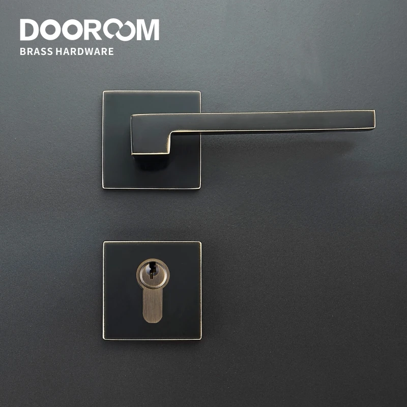 Dooroom Brass Door Lever American Nordic Modern Solid Wood Interior Door Lock Bedroom Split Mechanical Set Handle Black Square