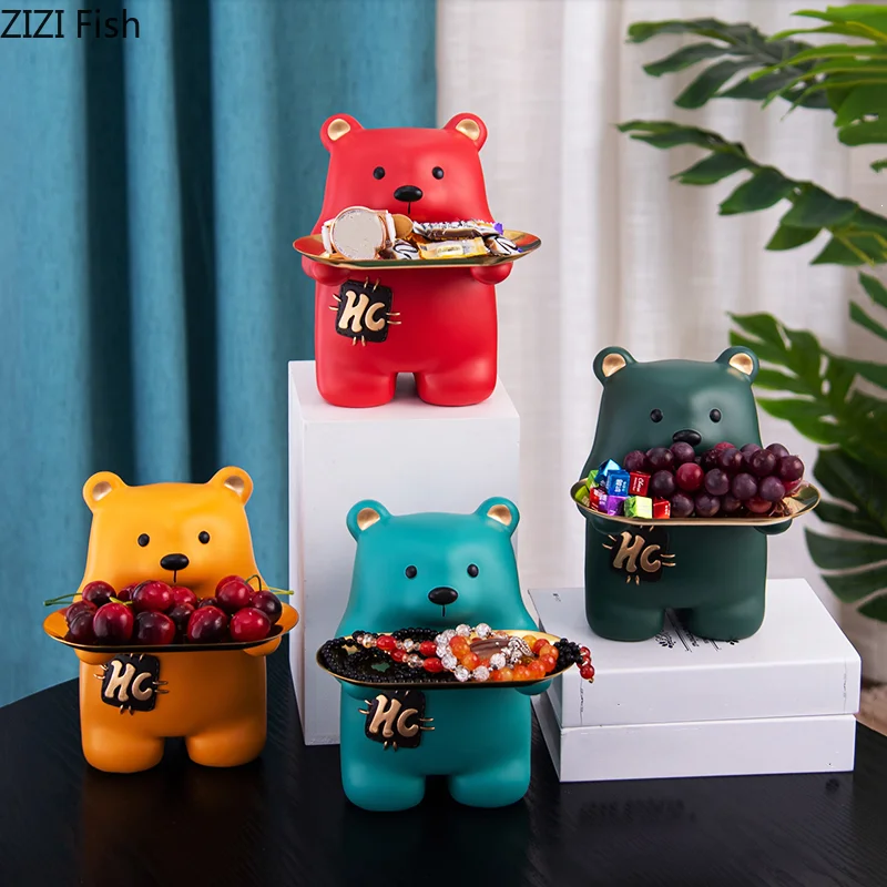 

Cartoon Animal Tray Resin Crafts Ornaments Bear Desktop Storage Organization Color Bear Golden Tray Home Decoration Accessories