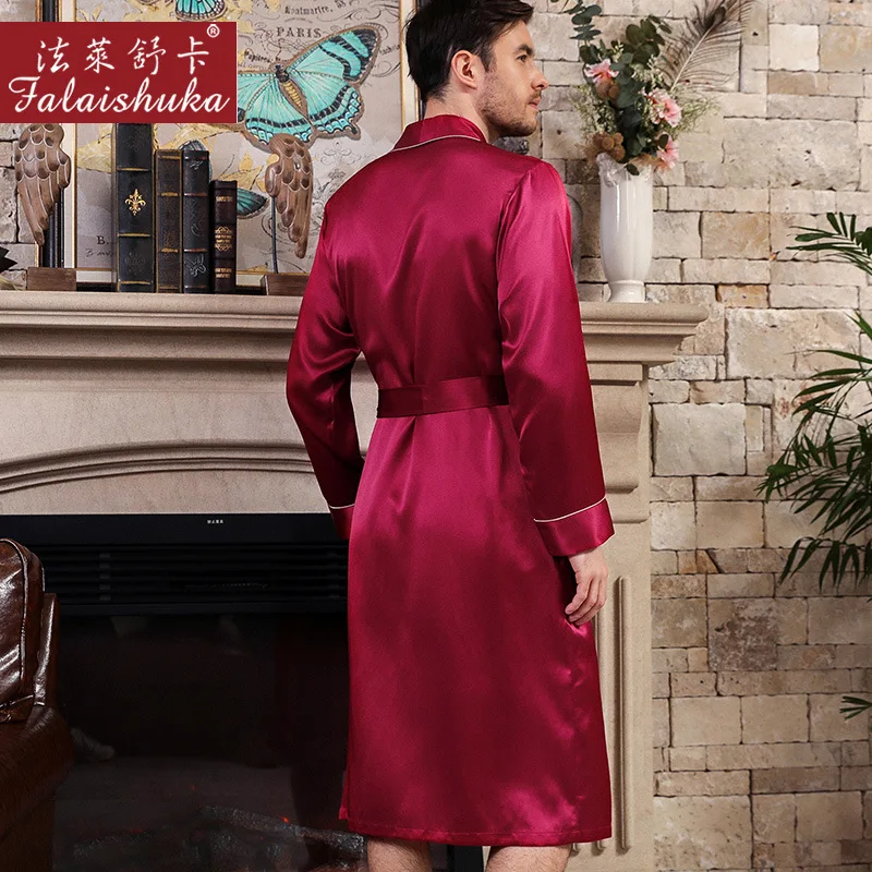 Pure Color Men's Natural Silk Sleeping Robes Long-Sleeve High Quality Real Silk Sleepwear Male Bathrobes S5625