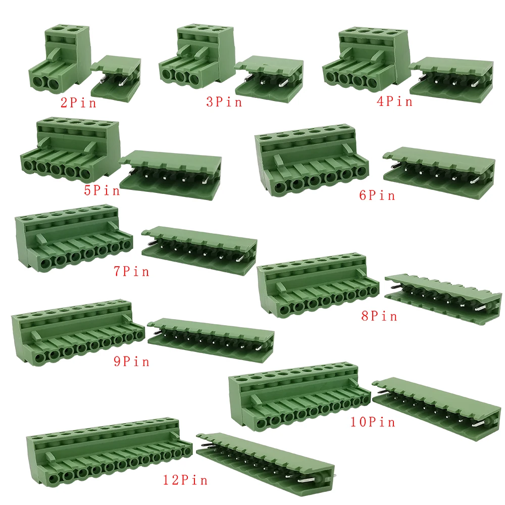 5Pair 2EDG 5.08 PCB terminal Block Connector 5.08mm Socket Plug Screw Terminal Block 2-12Pin 2edg Straight Needle Header Socket