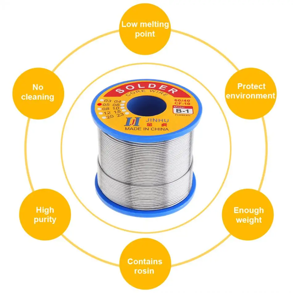 Welding Wires 500g 0.5/0.6/0.8/1.0/1.2/1.5/2.0mm 2.0% Flux 60/40 Tin Lead Solder Wire Roll Rosin Core Soldering Melt Roll