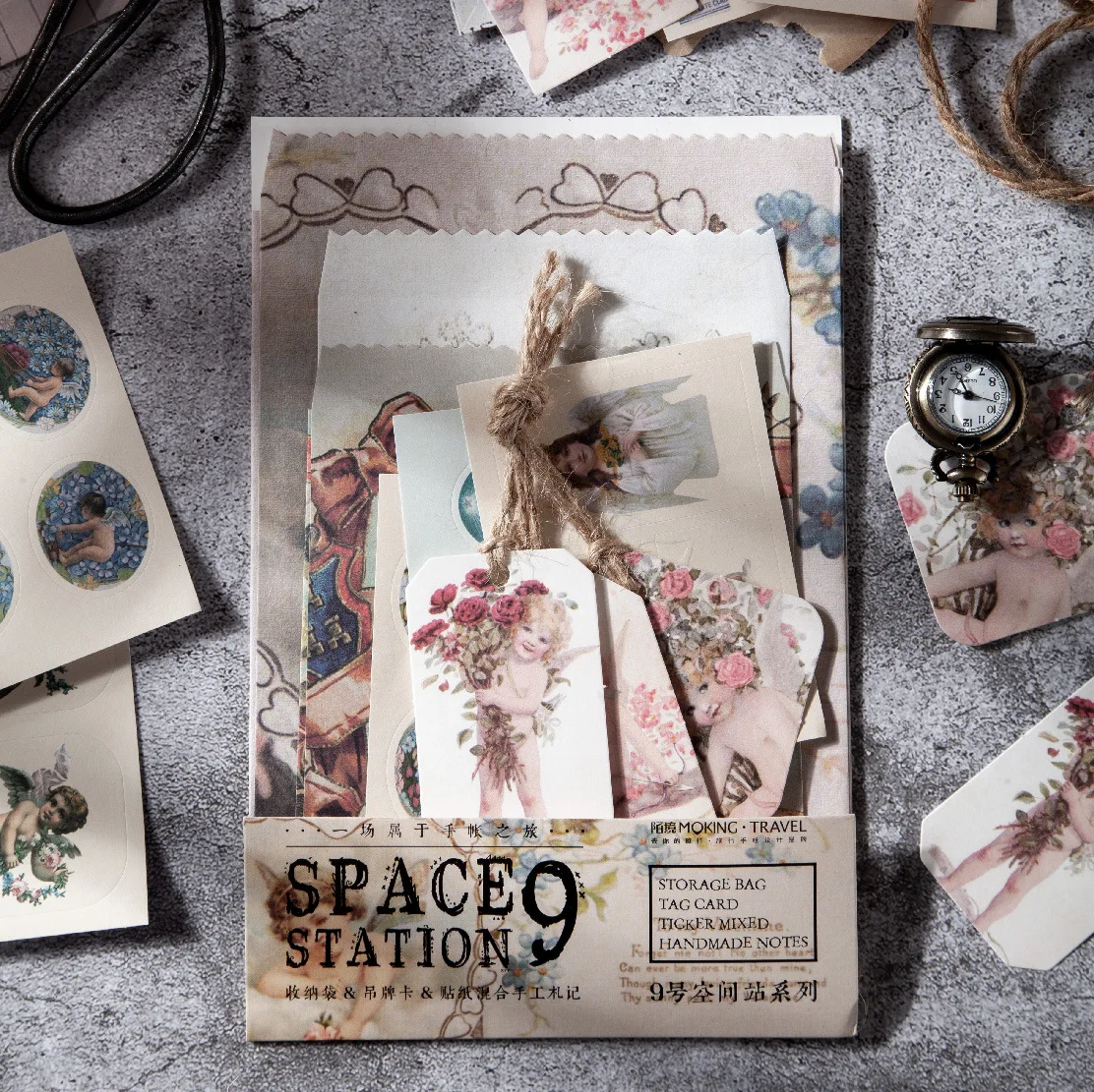 24Pcs Space Station Series Retro Planner Paper Decorative Craft Background Paper Scrapbooking Vintage Material Sticker Pack