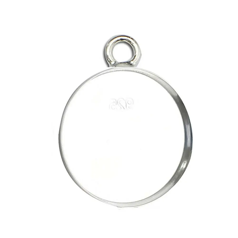 

925 Sterling Silver Circle Pendant Base fit 16mm Cabochon Bezel Setting Pendant Tray for DIY Necklace Jewelry Making