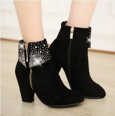 Crystal Boots Women  Ankle Boots For Women Hiah Heel Winter Shoes Women Zipper Boots  Botas Mujer  women shoes