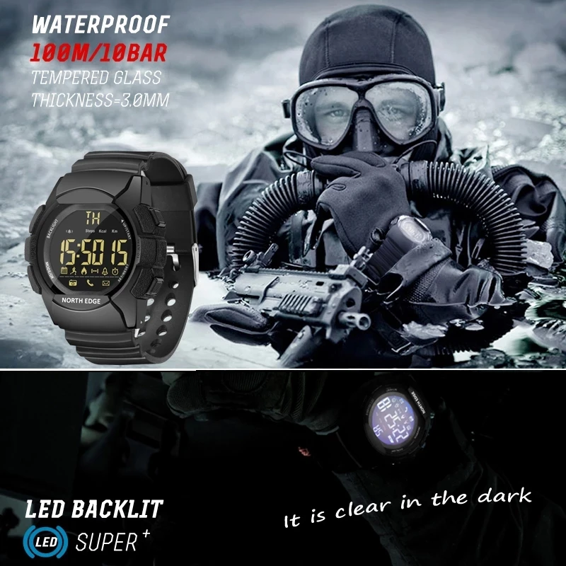 NORTHEDGE Men\'s Watch Military Waterproof 100M Sports Watch Military Led Digital Wrist Stopwatch Men Suitable for IOS Android