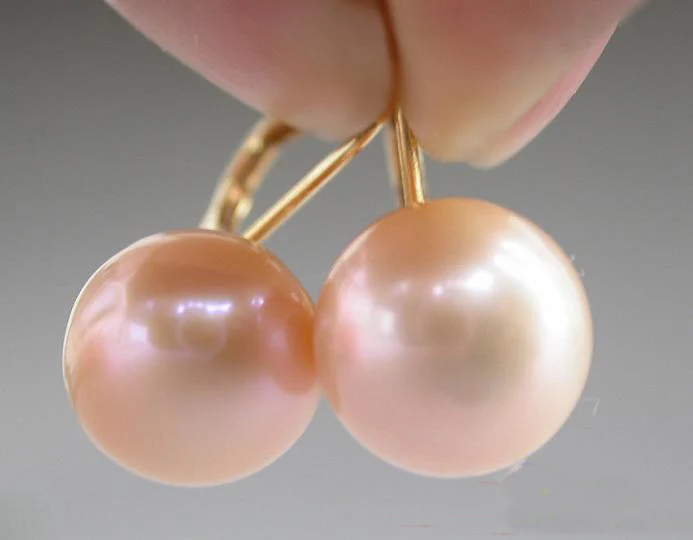 New Unique Woman Pearl Jewelry 12mm Natural Pink Oblate Round Freshwater Pearl Earrings 14k/20 Gold Hook Wedding Birthday Gift