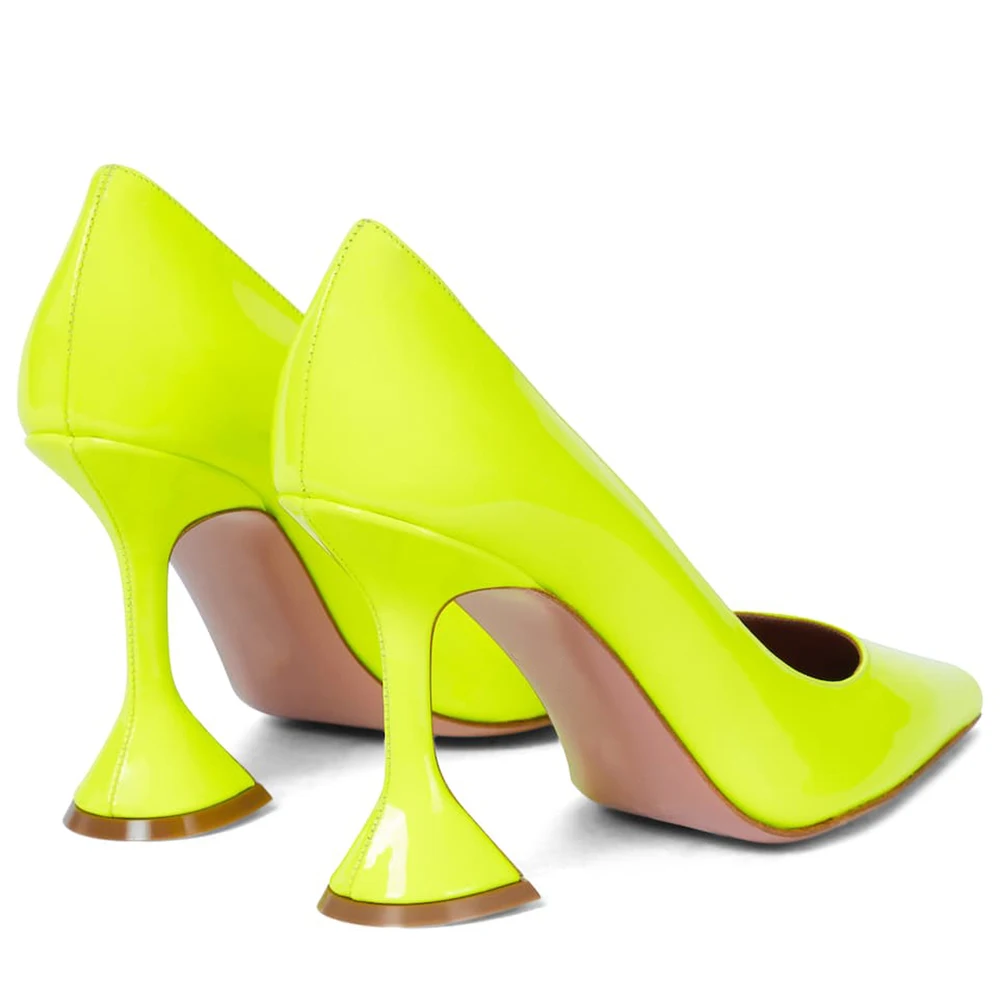 White High Heels Neon Green Woman Pumps Tan Patent Leather Pointed Toe Heeled Ladies Court Shoes Large Size Female Footwear 2021