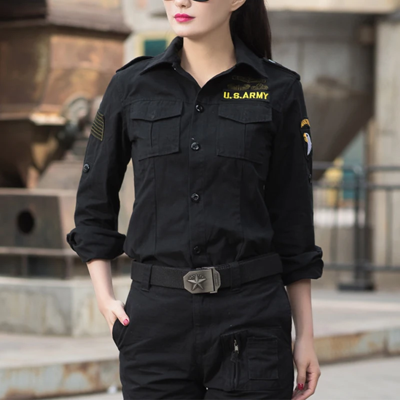 Women Tactiacal Long Shirt Cotton Breathable Combat Tactical Shirt Loose Sports Commuting Cargo Shirt