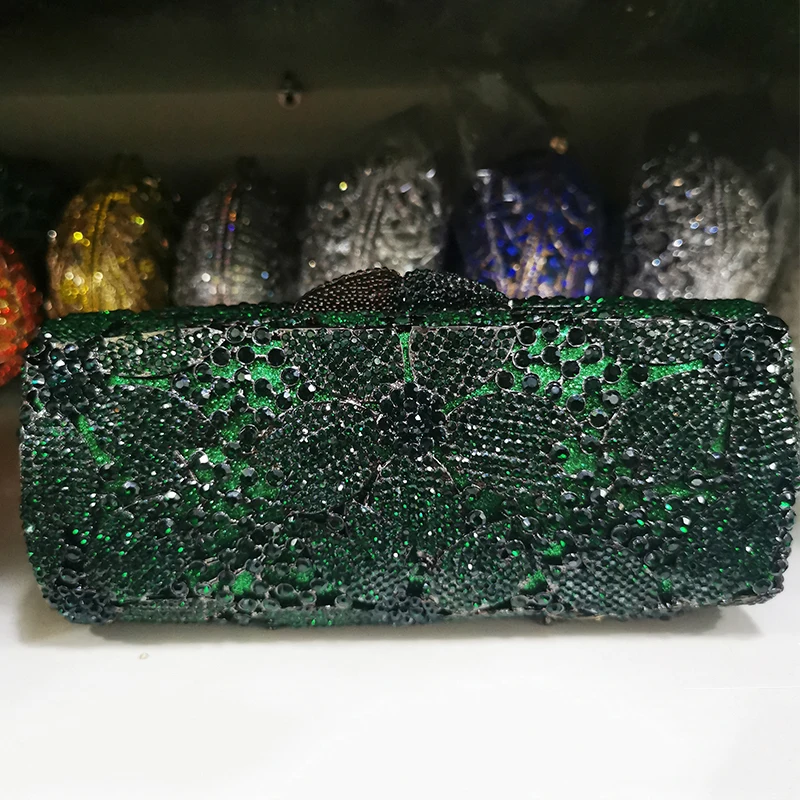 Crystal Evening Clutches Purses WHTUOHENG  Women Party Purse Lady Flower Wedding Bridesmaid Green/Silver/Gold Clutch Handbags