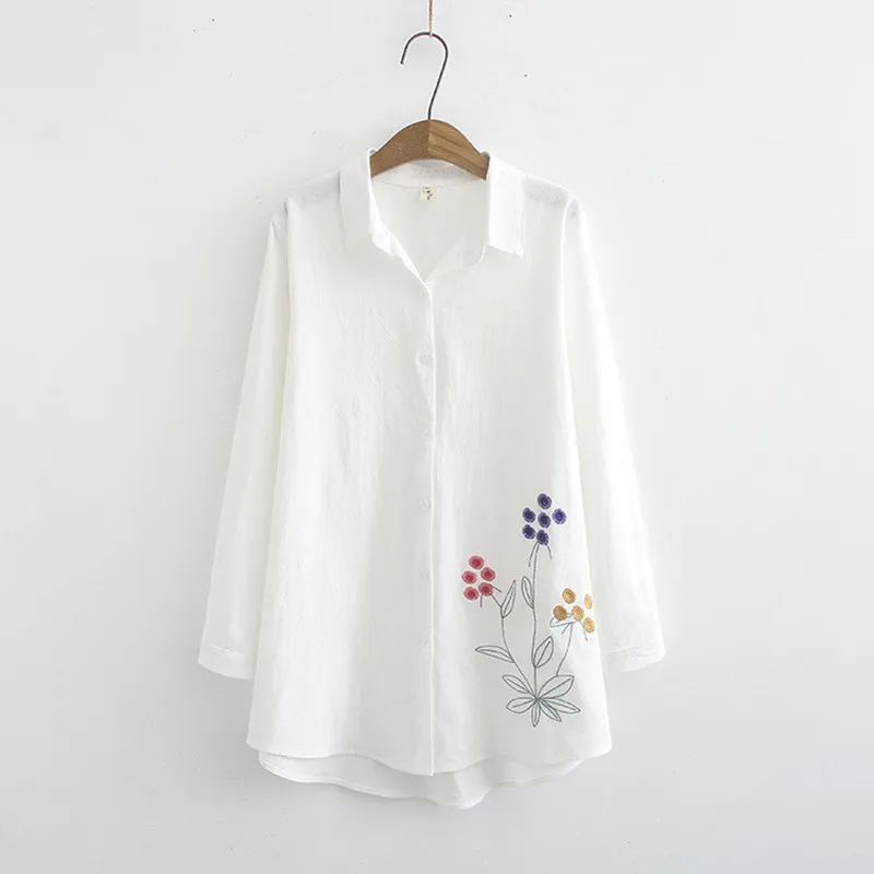 New Female Casual Top Plus Size 4XL Embroidery Cotton Shirt Top Women Spring Summer Single-breasted Long Sleeve Blouse  LM234