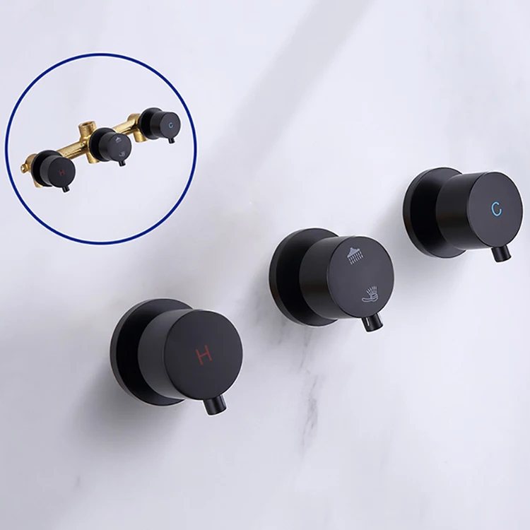 Wall Mounted Luxury Black Brass Bathroom Shower faucet set Bath shower mixer set Rainfall concealed shower set Cold hot water