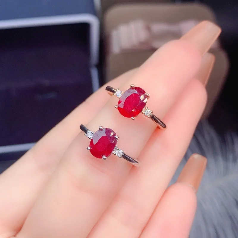 100% Natural Ruby Stone 6*8mm with925 Sterling Silver Wedding Rings for Women