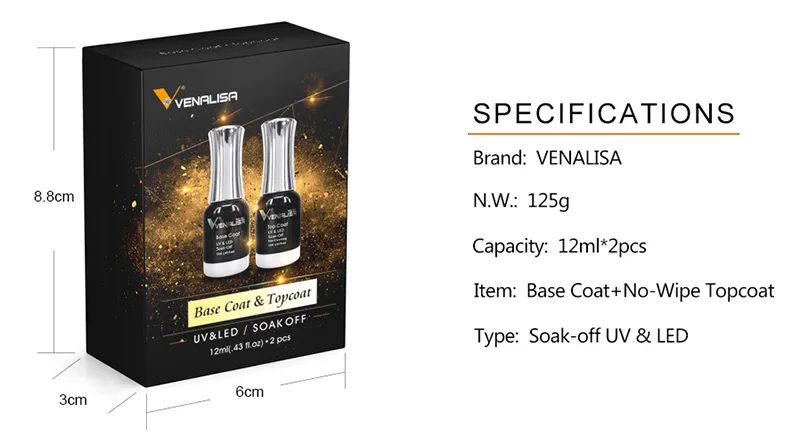 2 teile/satz Venalisa 12 ml Keine Säure Basislack Kit Nagel Anti-vergilbung Kein Wischen Top Mantel Langlebig Nail art Maniküre Nagel Kit Gel – Detail 4