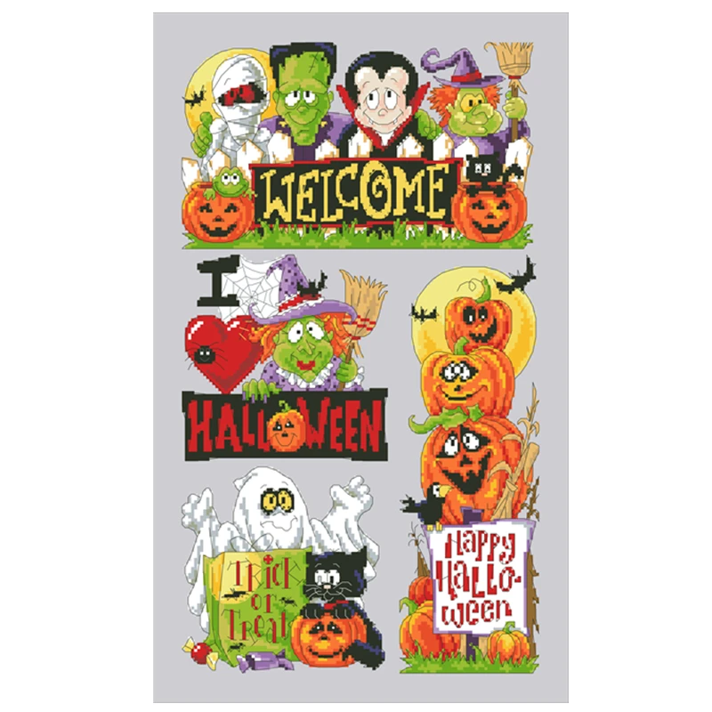 مجموعة غرز متقاطعة ممتعة للهالوين قماش عايدة 18 قيراط 14 قيراط 11 قيراط فضي غير مطبوع من القماش خيط قطني أطقم غرز متقاطعة للبالغين