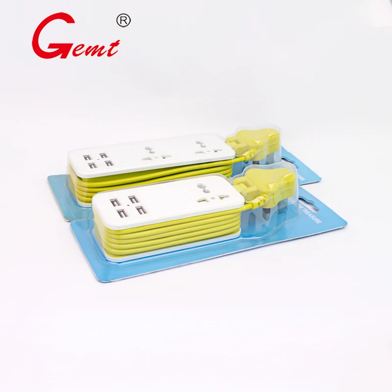 Portable Power Strip UK Plug 2-position hole with 4 USB Port QC2.0 Interface Extension Socket Plug with EU UK AU Adapte