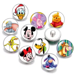 Mickey Minnie Mouse Pooh Donald 10pcs Round photo glass cabochon 18mm snap buttons for 18mm snap bracelets jewelry wholesale