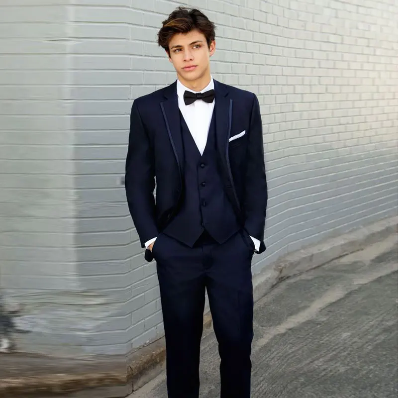 

Dark Navy Men Suits Notched Lapel Tailor Formal Tuxedos For Wedding Bridegroom Three Pieces Prom Blazers (Jacket+Pants+Vest)